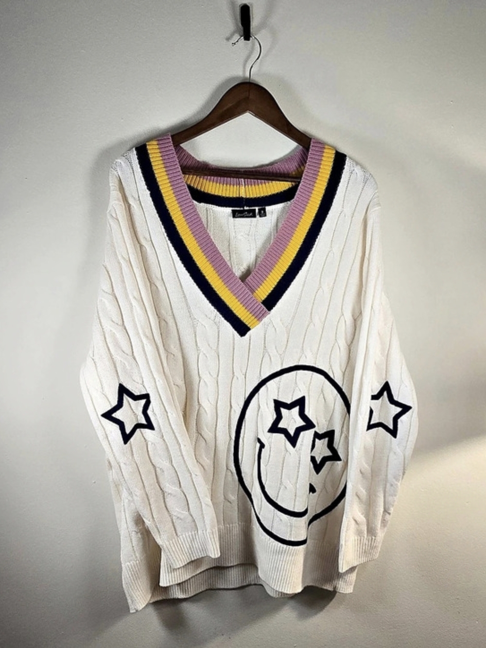 Torrid LoveSick Smiley Face Star Cable Knit V-Neck Sweater Size 2 Plus Size